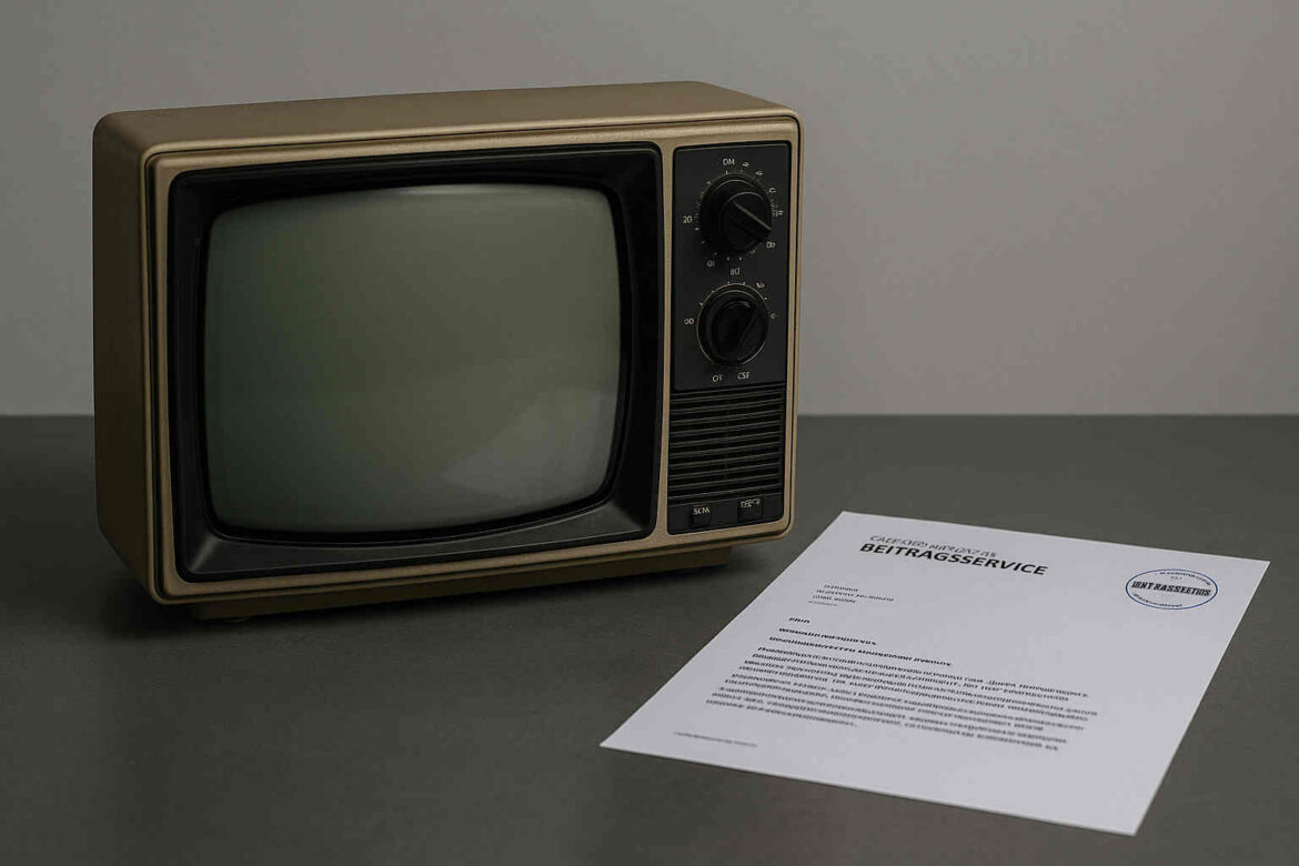 Ein alter Röhrenfernseher steht neben einem Brief des Beitragsservice – Symbolbild zur Debatte um den öffentlich-rechtlichen Rundfunk.